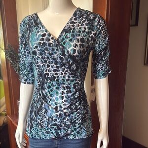 NWT Style&Co size small Leopard Print V-Neck Top - Blue and Black